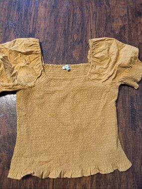 Madewell Mustard Yellow Smocked Puff-Sleeve Top